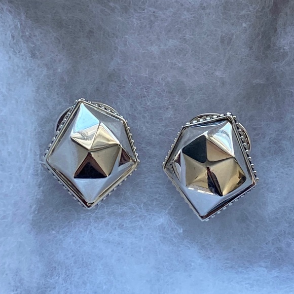 RARE!  LAGOS Caviar Sterling Silver Angled Rocks Stud Earrings, 26mm Long. - Picture 1 of 5